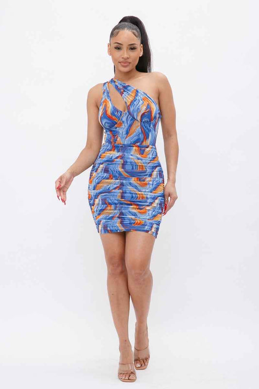 Printed One Shoulder Mini Dress