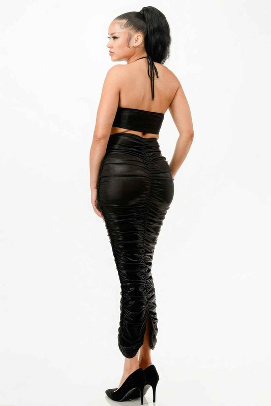 Metallic Rushed Halter Dress