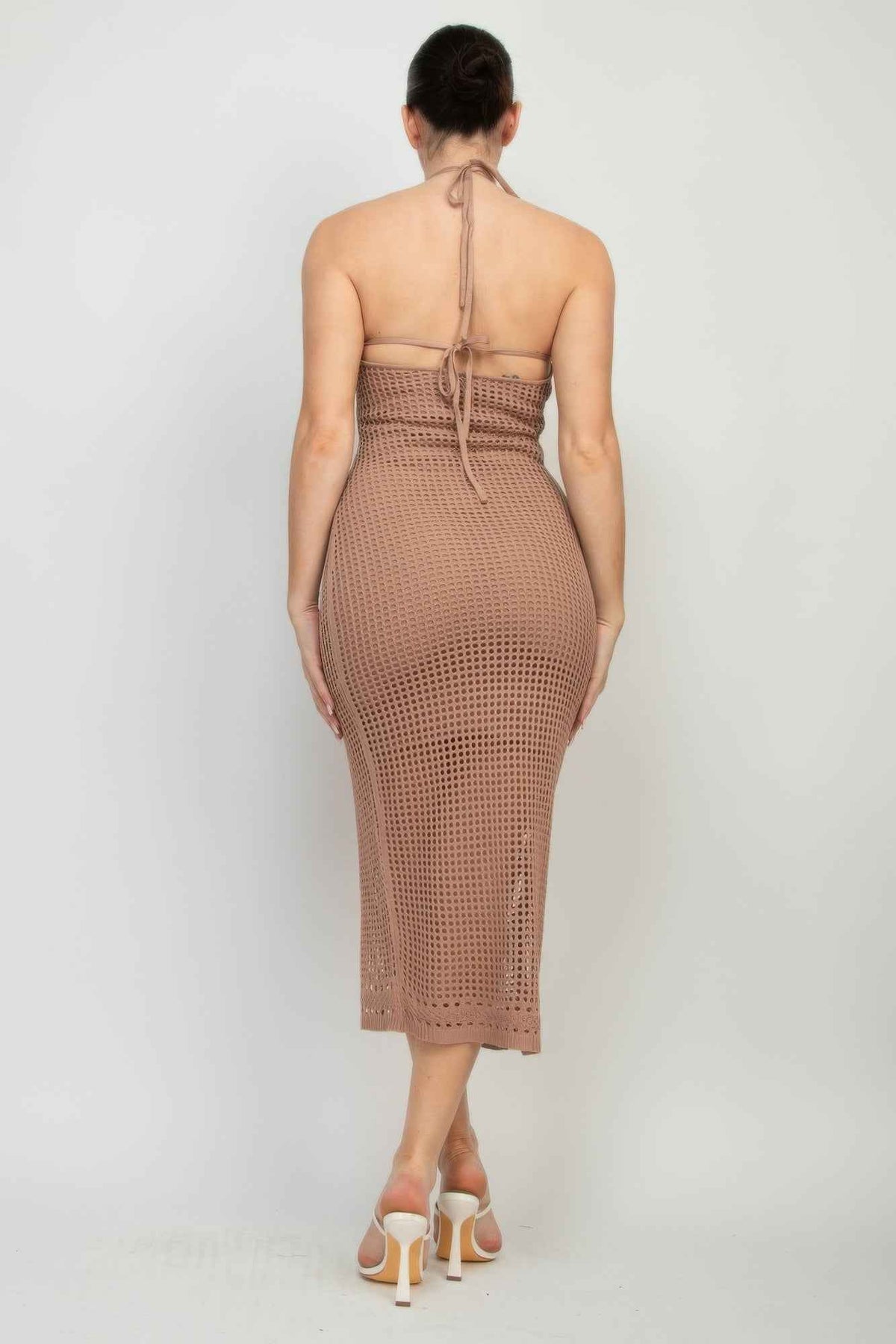 Halter Neck Open-back Midi Dress