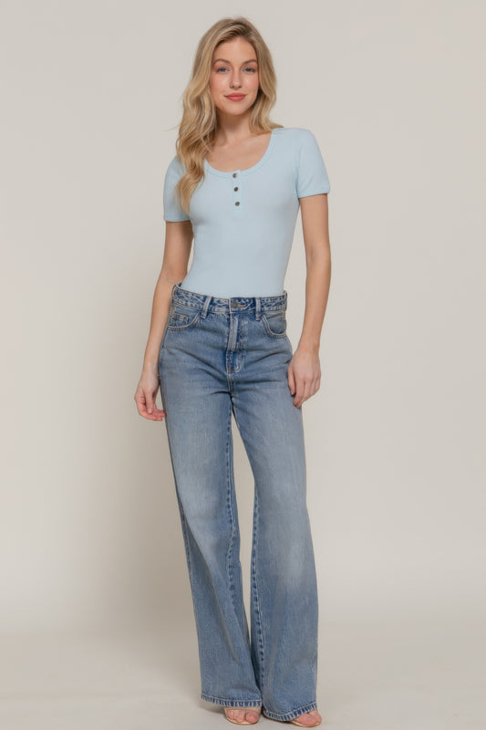 Short Slv Snap Button Rib Bodysuit