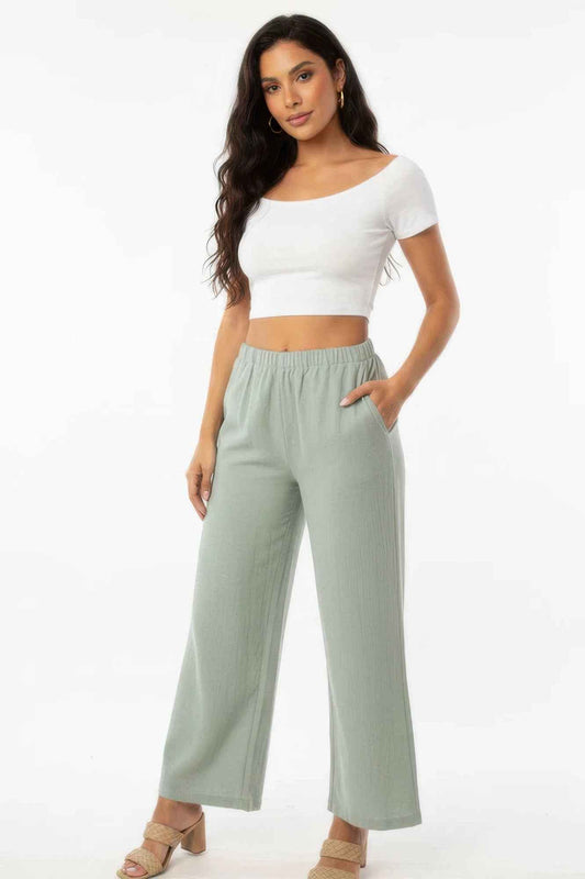 Relaxed Fit 100% Cotton Wide-leg Pants With Side Pockets
