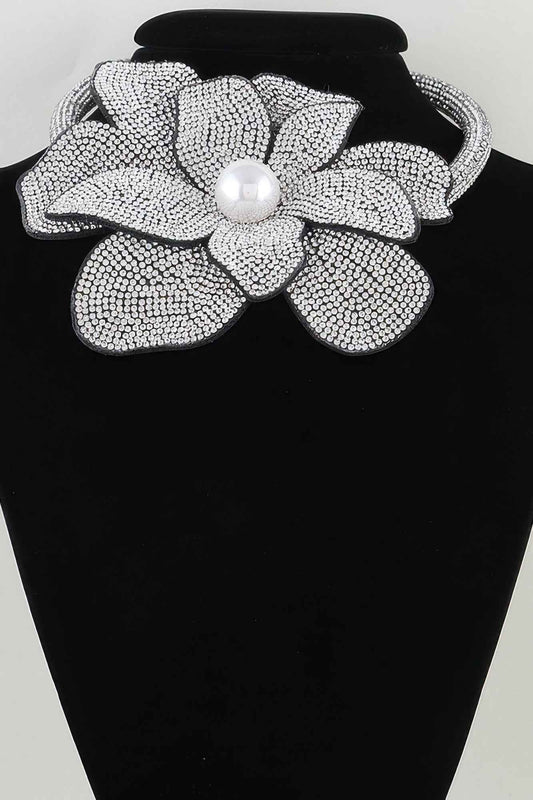 Bejeweled Blooming Flower Choker Necklace